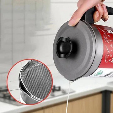 Stainless Steel Oil Filter Pot with Fine Mesh Strainer and Secure Lid