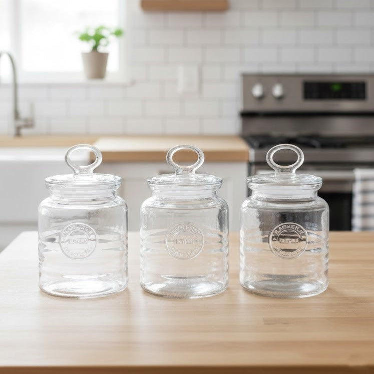 Limon 3-Pcs Rustic Design Handmade Glass Canister Set