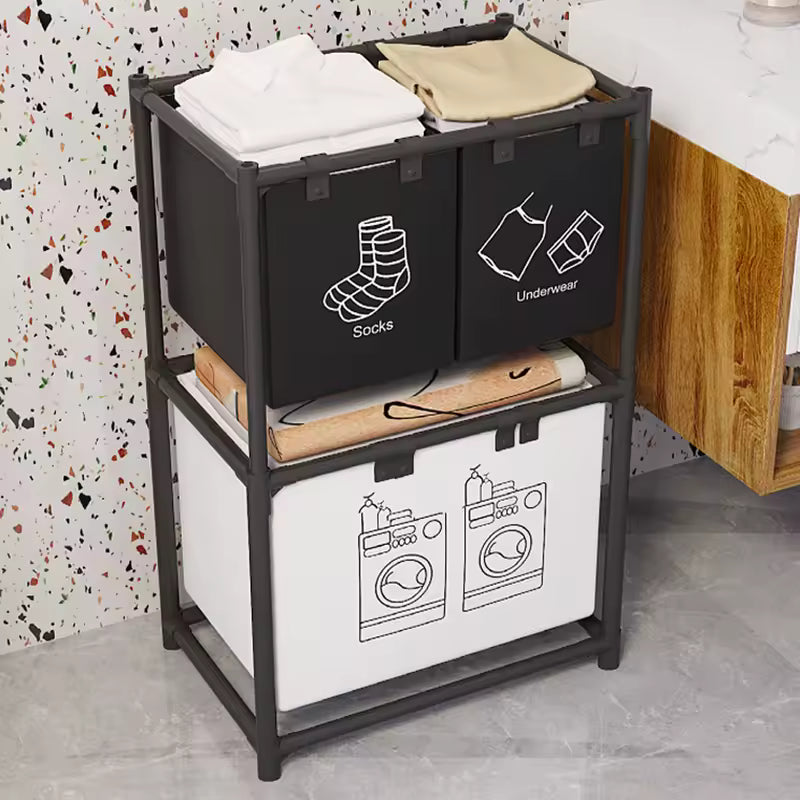 2-Tier Rolling Laundry Basket Double Layer Clothes Storage Organizer