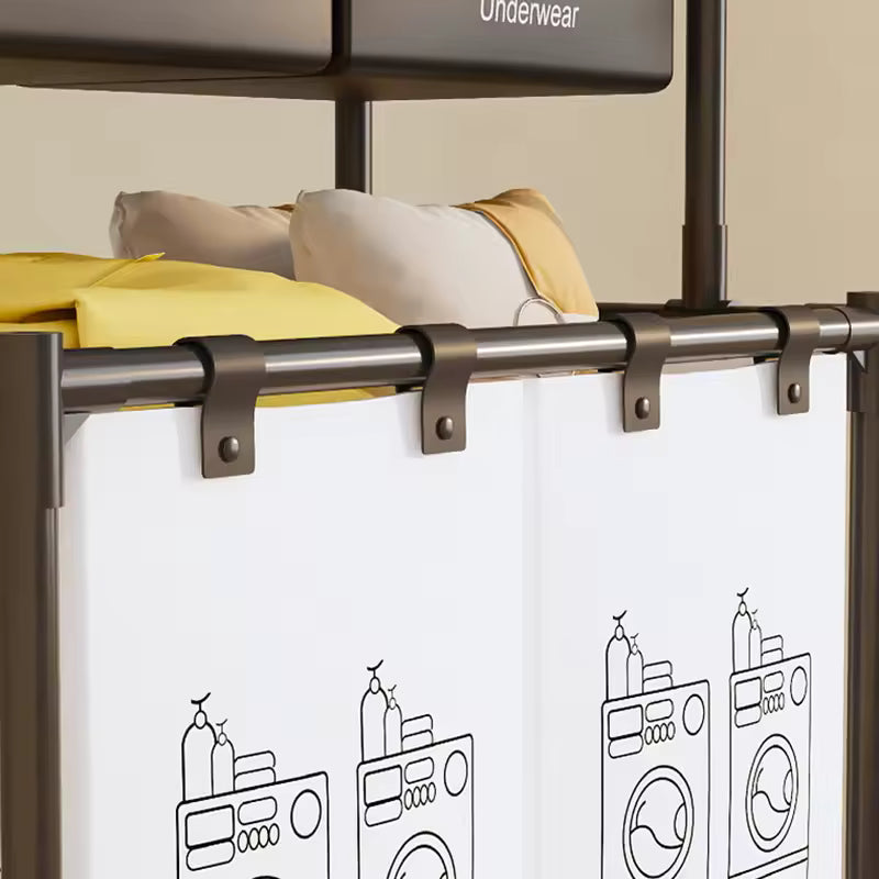 2-Tier Rolling Laundry Basket Double Layer Clothes Storage Organizer