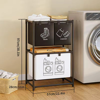 2-Tier Rolling Laundry Basket Double Layer Clothes Storage Organizer