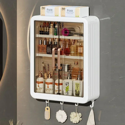 Wall Mounted Bathroom Storage Cabinet with Hooks Space-Saving Organizer